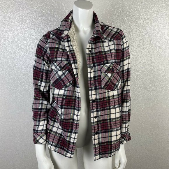 Forever 21 Women's Jacket Plaid Button Up Sherpa - Picture 2 of 5